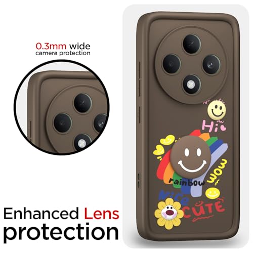 Image of Pikkme Back Cover for Oppo F27 5G | Soft Silicone| Cute Rainbow Smile & 3D Cartoon Flower Design | Shockproof Raised Camera Protection Bumper Case (Brown)
