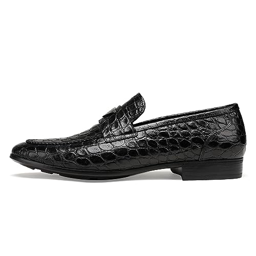Mens Dress Shoes Leather Loafer, Fashion Crocodile Printed Handmade Dress Shoes Slip on Loafer Shoes for Men4