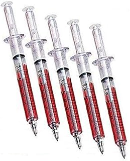 5 Double Value Novelty Blood Syringe Pens with Extra Refills. Double Value Double Life. Great Stocking Filler