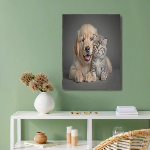 Pintura de mascota artística en lienzo gris con impresión 3D moderna para pared de 60x90cm