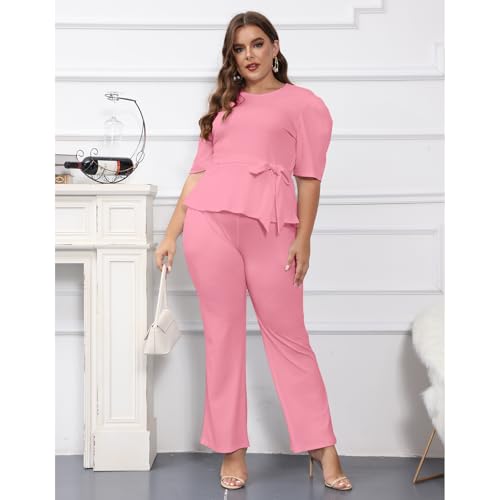 ThusFar Plus Size 2 Piece Outfits for Women Blazer Top Long Sleeve Long Pants Sets Casual Elegant Business Suit with Belt2