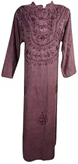 Mogul Interior Oversized Loose Gypsy Maxi Dress Soft Rayon Embroidered Ladies Dresses (46, Pink) Large