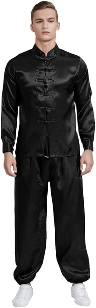 Mens Martial Arts Suit Chinese Traditional Tang Suit Long Sleeve Yoga Top with pants Clothes Outfit