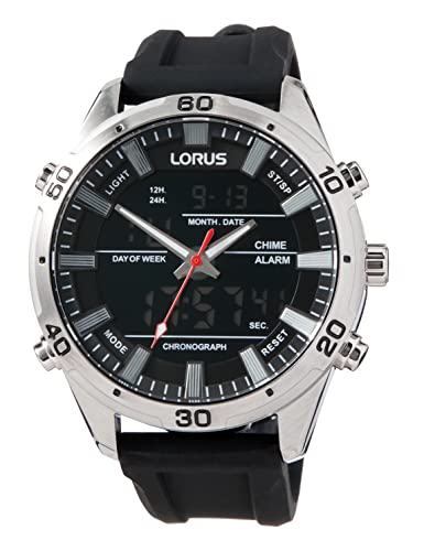 Lorus Hommes Analogique-Digital Quartz Montre avec Bracelet en Silicone RW653AX9