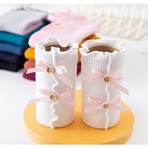 Baby-Girls Knee High Socks Bow Newborn Infant Toddler Cotton Tube-Ruffled Long Stockings Girls Frilly Uniform Dress Socks for Kids (3Pairs(Black/White/Gray), XL(5-8T))3