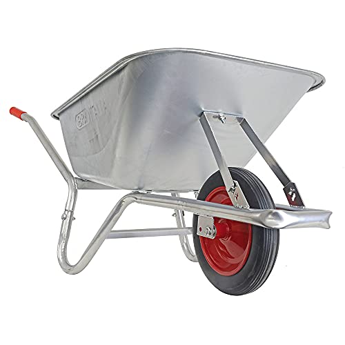 BPA Schubkarre extra Wintergeeignet Schubkarren verzinkt mit Vollgummirad pannensicherer Vollgummireifen | verzinkte Wanne 100 Liter | verzinkter Rahmen | Vollgummirad schmal mit Kugellager