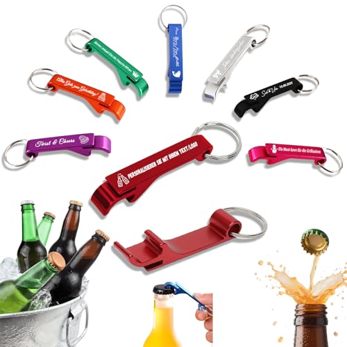 10-100 personalisierte Flaschenöffner-Schlüsselanhänger, können mit Text und Logo graviert werden, personalisierter multifunktionaler Flaschenöffner, geeignet für Hochzeiten, Bars (10)