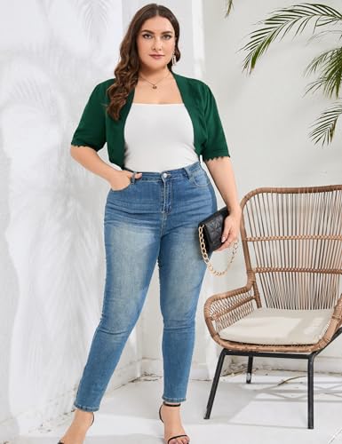 KOJOOIN Women's Plus Size Short Sleeve Shrug Lightweight Open Front Knit Cropped Bolero Cardigan Sweater4