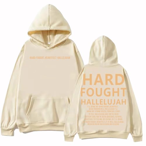Image of TONGCHEN Hard Fought Hallelujah Christian Faith Religious Pullover Hoodie Bible Verse Jesus Sweatshirt for Women Gift (US, Alpha, XX-Large, Regular, Regular, Khaki)