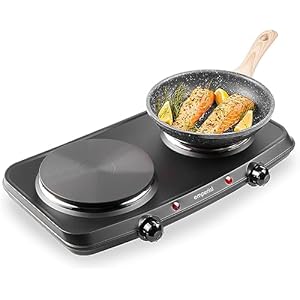 Emperial Double Hotplate Portable Camping Electric Hob 2250W, Cooktop Table top Hot Plates for Cooking with 2 Cast Iron Rings