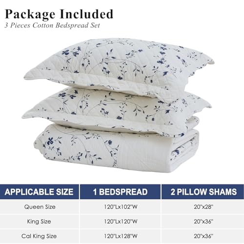 SOElinens Queen Bedspreads 102x120, Farmhouse Floral Navy/White - image 7