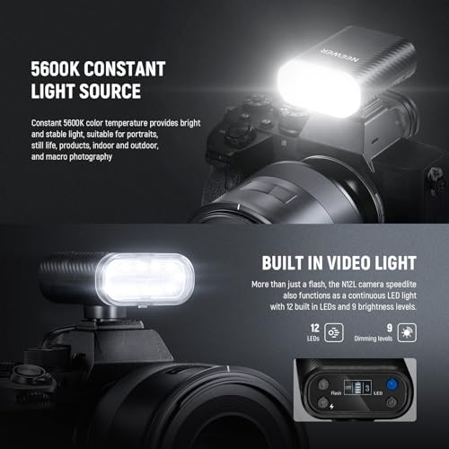 Image of NEEWER N12L Entry Level Version Mini Camera Flash with LED Video Fill Light & LCD Display, 800mAh, Works with Canon /Fujifilm /Sony /Nikon DSLR Standard Hot Shoe Cameras for Studio Shoots