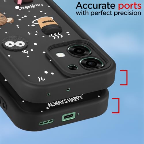 Image of Pikkme Back Cover for Oppo F31 5G / Oppo F33 5G | 3D Bear Silicone Cute & Fun Coffee Cartoon | Full Body Protection Bumper Case (Black)