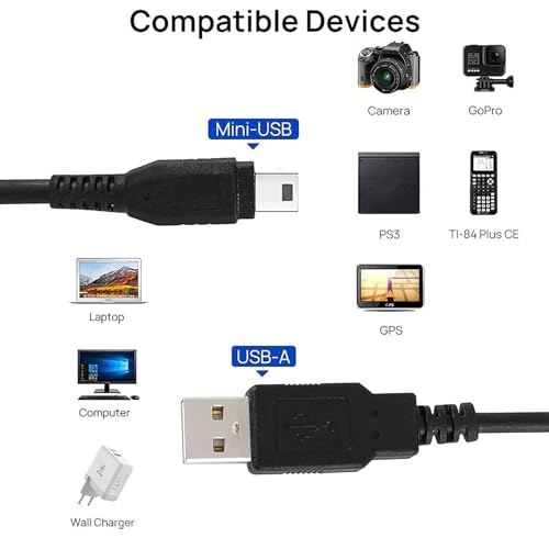 Image of USB TO 5 Pin Mini USB Cable (60 CM) USB 2.0 Type A to Mini B Cable Compatible with GoPro Hero 3+, PS3 Controller, MP3 Player, Digital Camera (Black) 24 INCH