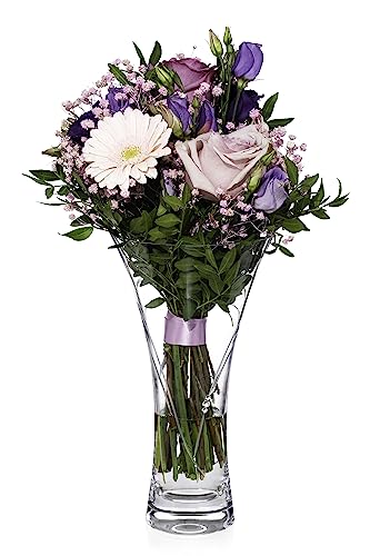 DIAMANTE Swarovski Trumpet Flared Crystal Vase "Hearts" - Hand Cut - 25cm, Clear - Image 3