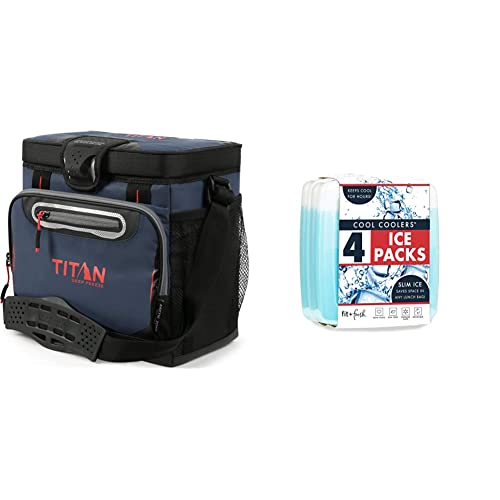 Arctic Zone Titan Deep Freeze 16 Can Zipperless Cooler, Blue & Cool Coolers by Fit + Fresh, Reusable & Long-Lasting Slim Ice Packs, Perfect Addition to Your Lunch Box, Clear Blue, Pack of 4