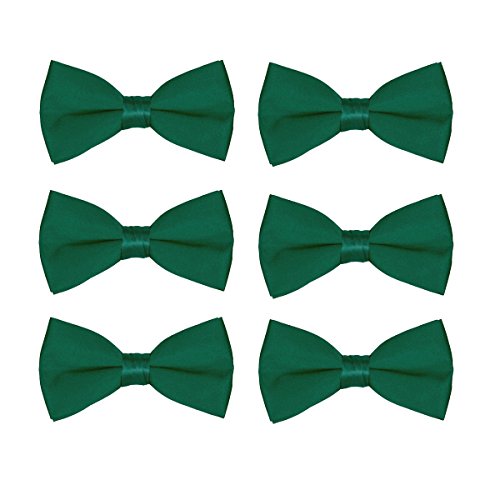 Boys Bow Tie Wholesale 6 Pack Children Pre-Tied Formal Tuxedo Bowties Kids Solid Ties (Hunter Green)