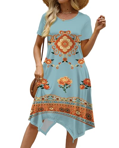 Image of COSSEN Women's 2026 Summer Midi Dress Crew Neck Short Sleeve