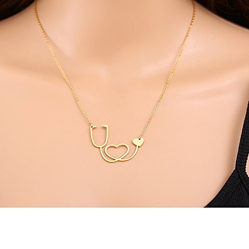 AOCHEE Doctor Nurse Stethoscope Necklace with Heart Silver Charm Pendent4