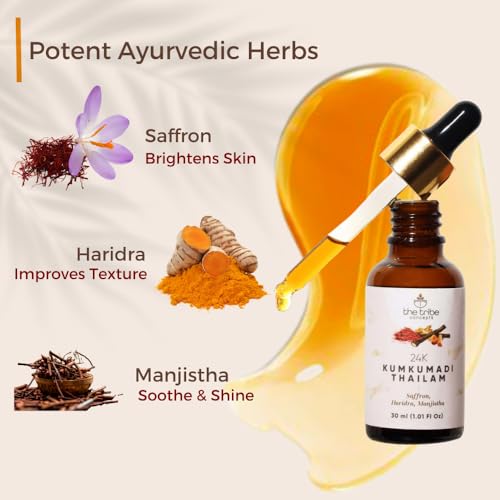 The Tribe Concepts 24K Kumkumadi Thailam Enriched With Saffron Haridra & Manjistha- Chemical Free & Natural - 30 ml