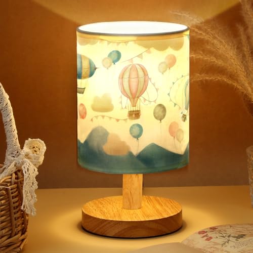 Image of VIHOSE Kids Table Lamp for Bedroom Kids Bedside Lamp with Linen Wooden Nightstand Cartoon Nursery Lampshade for Girls Boys Living Room(Hot Air Balloon)