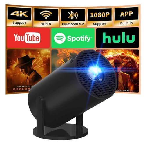 App intégrée - Vidéoprojecteur 4K 1080P, Mini Projecteur Portable 5G WiFi 6 BT 5.4, Projecteur Full HD 1080P Auto Correction Trapézoïdale Horizontale - Noir