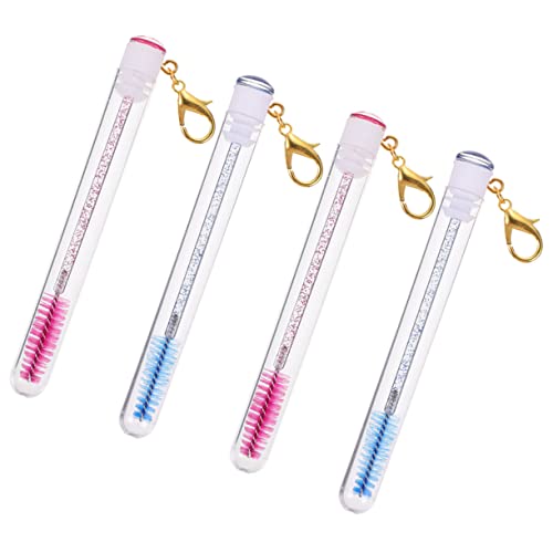 PartyKindom 4pcs Eyelash Key Chain Eyelash Brush Makeup Practicing Mascara Wands with Tube Makeup Brush Applicators Keychain Mascara Tubes Empty Lash Present for Girl Salon Tools Fan Acrylic