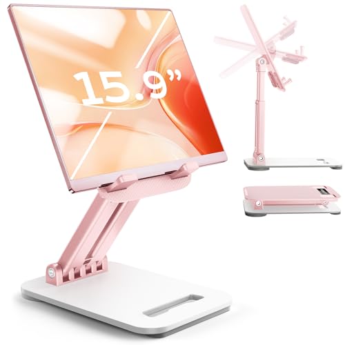 Image of LISEN Tablet Stand for iPad Stand Holder Desk, Foldable eBook Readers Desk Accessories Fits Kindle 4-15.9 inch Pink