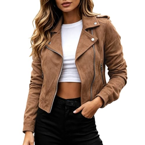 Blouson court pour femmes zippé et veste légère avec poches