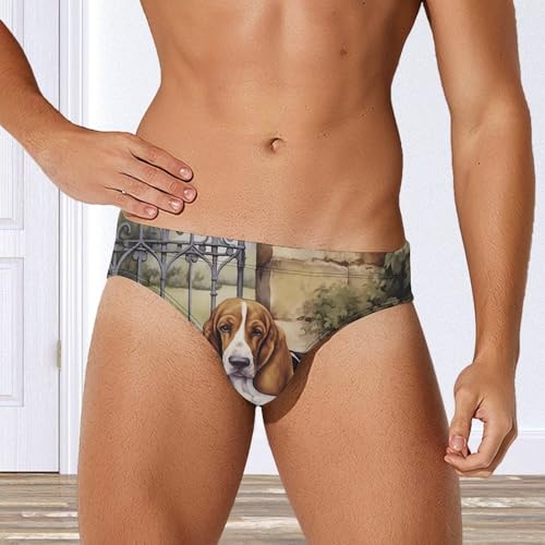 Basset Hound at The Gate Men's Swim Briefs Sexy Bikini Swimsuit Beach Shorts Underwear Low Waist4