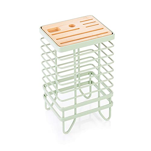Vitinni Knife Caddy – Kitchen Knives Storage Block, 8 Universal Slots, Lightweight, Rust Resistant Iron, Sustainable Bamboo, Multipurpose Cutlery Holder & Knife Block, Pastel Green Te Verde Range