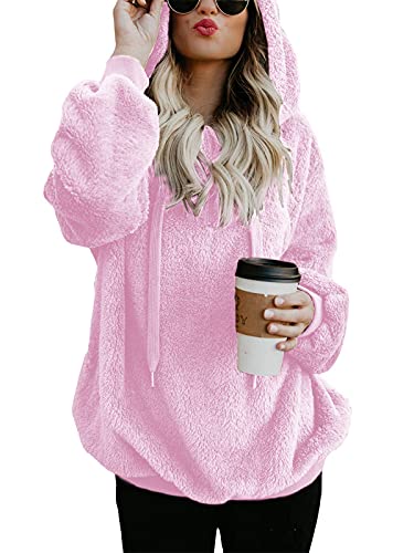 Century Star Womens Fuzzy Hoodies Pullover Cozy Oversized Pockets Hooded Sweatshirt Athletic Fleece Hoodies (Small, Pink)