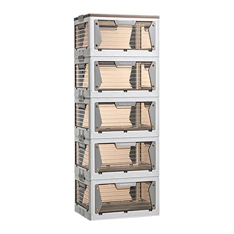 HOTRCR Extra Large Plastic Storage Boxes with Lid, Clear Heavy Duty Storage Box, Set of 5 Folding Storage Box, Great for Bedroom, Living Room, Office, Kitchen and Camping 52*36*140.5 cm Cover