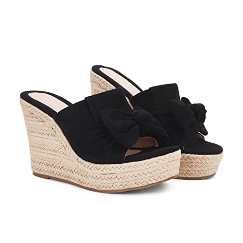 PiePieBuy Womens Platform Espadrilles Slip On Wedge Sandals Bow Tie Open Toe Slides Shoes4