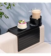 Bamboo Couch Cup Holder-Sofa Table Fits Most Sofas,3-in-1 Tray for Couch for Drink,Phone,Remote a...