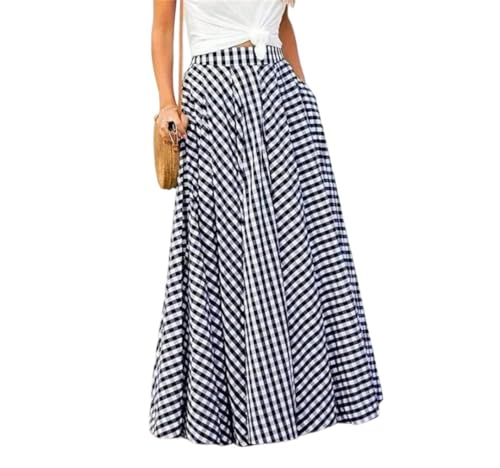 Women Plus Size Plaid Skirt High Waist Wide Leg Long Skirt Elegant Summer Skirt