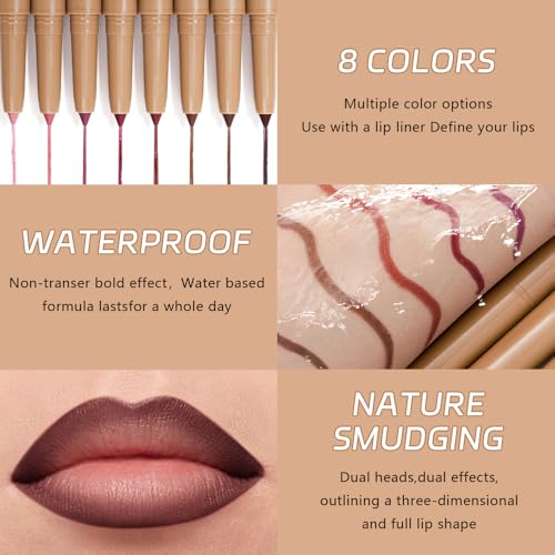 Image of Matte Lip Liner Pencil, Long-Lasting Creamy Formula with Silicone Smudger, Waterproof Non-Staining Crayon for Lip Contouring, Plump Define Sculpting 08#
