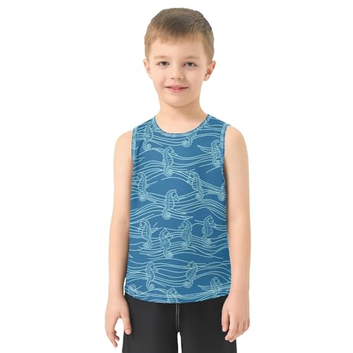 J JOYSAY Seahorse Wave Blue Boys Tank Top Sleeveless Muscle Shirts Quick Dry Sport Active Workout Kids T-Shirts 3-15T2