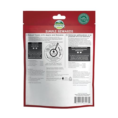 OXBOW 361350/601 Animal Health Simple Reward Apple Banana Oven Baked Fiber Rich Treats 2z