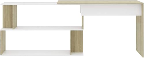 Miniatura 6 de Escritorio esquinero para computadora portátil, mesa giratoria para computadora con estantes de almacenamiento y estantería, moderna estación de