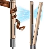KUSNCA Hair Straightener, Professional Flat Iron Hair Straightener and Curler 2 in 1, Ceramic Negative Ion Hair Straighteners, Dual Voltage Travel Straightener, Front Anti-Scald Function, LCD 230°F-450°F, 1 Inch (Gold)