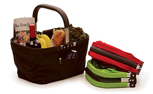 RSVP International Collapsible Market Basket Aluminum Frame, Large Zip Side Pocket, 17x11x18", Black