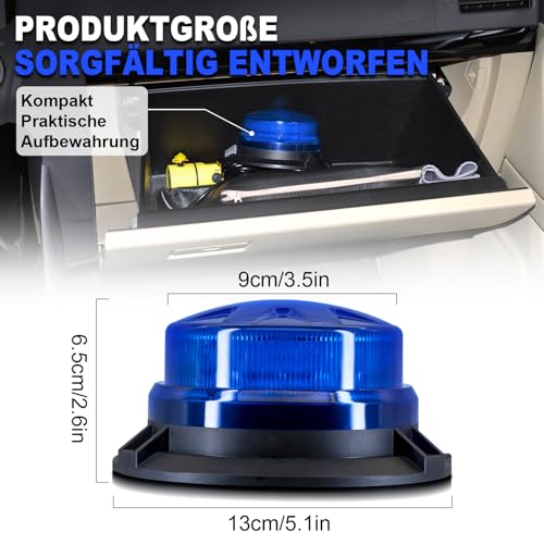 antom LED Rundumkennleuchte,12V-24V Blau Rundumleuchte mit magnetischem und 3 Meters-Kabel für Gabelstapler-Traktor Golfwagen UTV Anhänger SUV