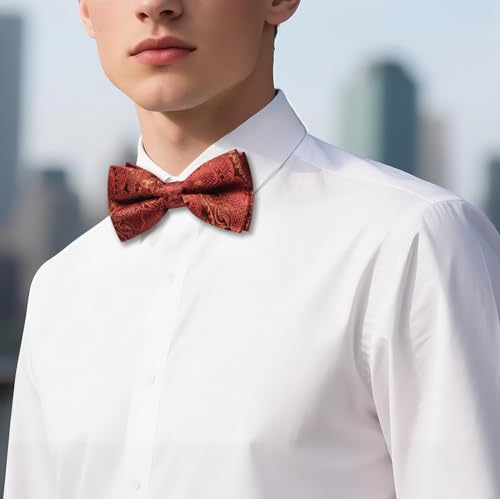 Image of YOHOWA Paisley Striped Men Bow Tie Pre-Tied Formal Adjustable Colorful Bowties Handkerchief Cufflinks Set Wedding Party