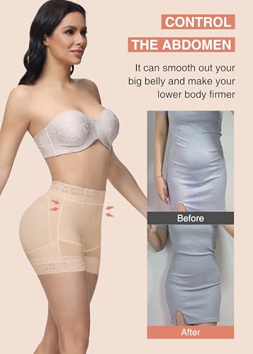 Image of SHAPSHE Butt Lifter Shapewear Shorts for Women, High-Waist Tummy Control | 4 Flexible Waist Stays | Silicone Waist & Leg Grips | Contoured Back Seams | Mesh Thigh Panels | Lace-Trimmed Leg Hem