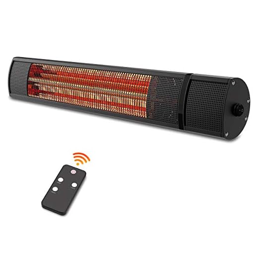 PATIOBOSS Electric Patio Heater - Outdoor Heater Wall Mounted Super Quiet 1500W Fast Heat Gold Tube Infrared Space Heater with Remote Control Safe Overheat Protection Ceiling Hang for Garage IP65