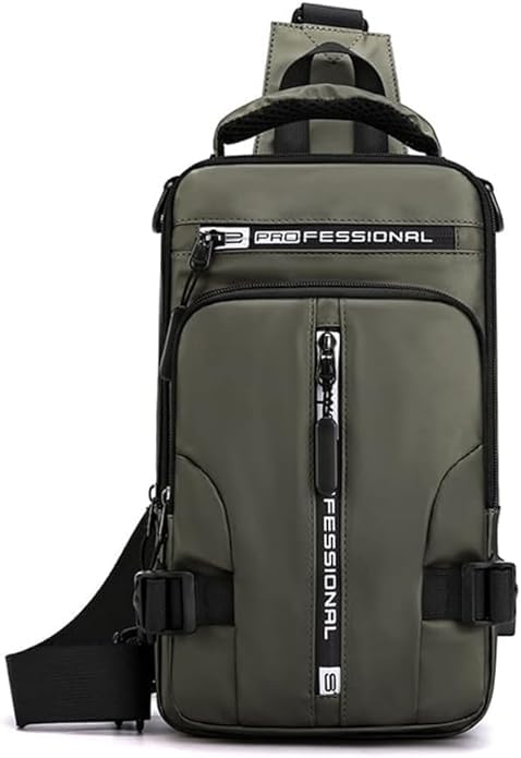 LEXSOSling Bag For Men Shoulder Crossbody Backpack Waterproof Gadget Organizer Chest Bag With Travel Sport Shoulder Backpack with USB Charging Port for Travel Hiking Jogging Gym Picnic (Dark Green)