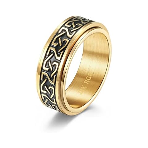 JERYAQTQ 14K Gold Plated Fidget Band for Women 8mm Celtic Knot Relieving Anxiety Rings Unisex Smooth Lucky Spinner Ring for Men Comfort Fit Size 7 to 10 Cover