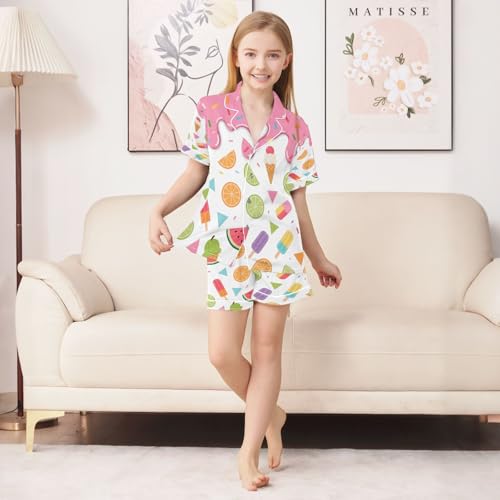 ALAZA Ice Cream Watermelon Lemon Satin Pajamas Set Short Sleeve Button Down Sleepwear Summer Pjs 2 Piece3