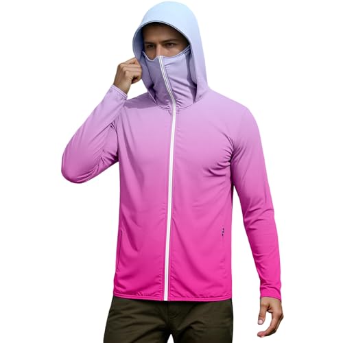 Generisch Chaqueta con capucha para hombre, protección UV, protección solar, manga larga, degradado de color, con cremallera, informal, ligera, transpirable, para el tiempo libre, para el tiempo libre